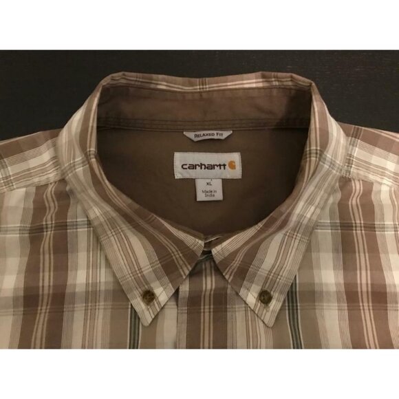 CARHARTT Short Sleeve Shirt Mens Size XL Relaxed Fit Brown Plaid - Picture 4 of 4